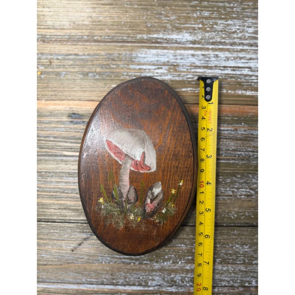 Vintage Mushroom Wood Plaque Painted Cottagecore Fairycore Art 1970s Whimsical